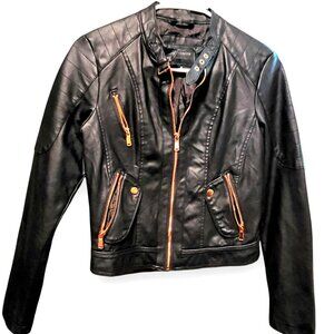 Miss London Black Label Faux Leather Moto Jacket | Rose Gold Zip | Small EUC